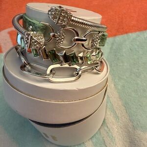 Elegant Silver and Green Bracelet Set